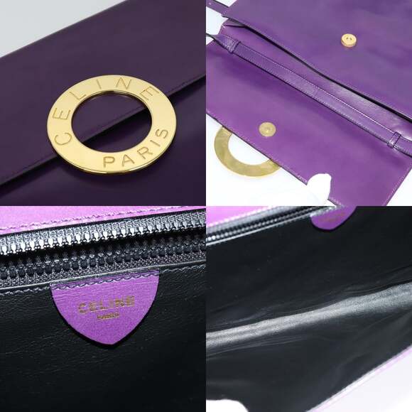 CELINE Shoulder Bag Leather Purple Gold - Picture 11 of 12